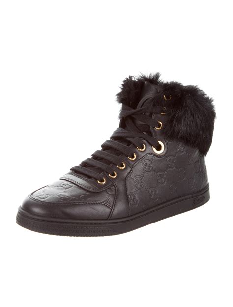 gucci sneakers with fur black|Gucci fur sneakers women's.